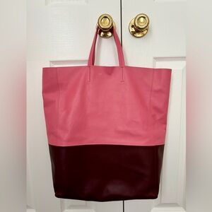 Celine lambskin vertical Cabas tote bag bicolor, Pink/Rust